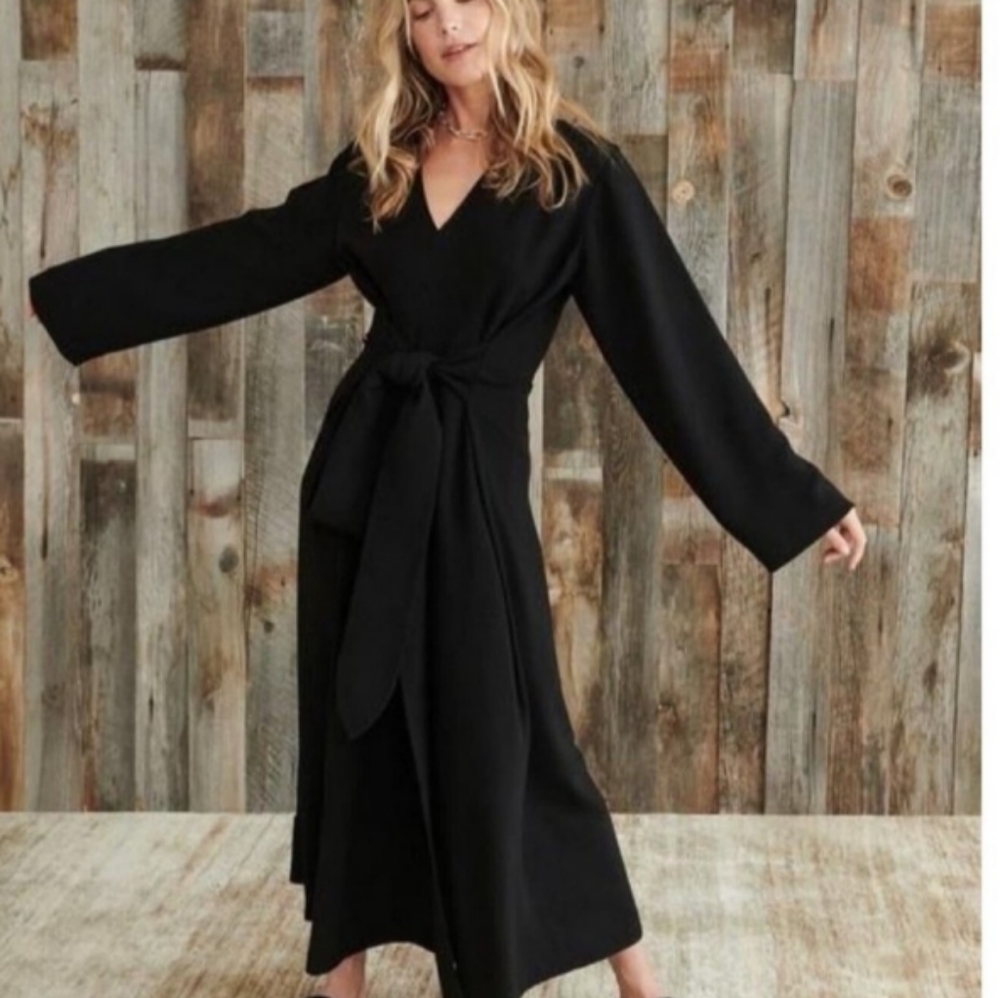 Jenni Kayne black long sleeve sash tie dress Size Large